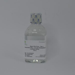 Água ultrapura tipo I – Endotoxinas free, livre de contaminação – Filtrada 0,1 micra/irradiada 30 KGy.